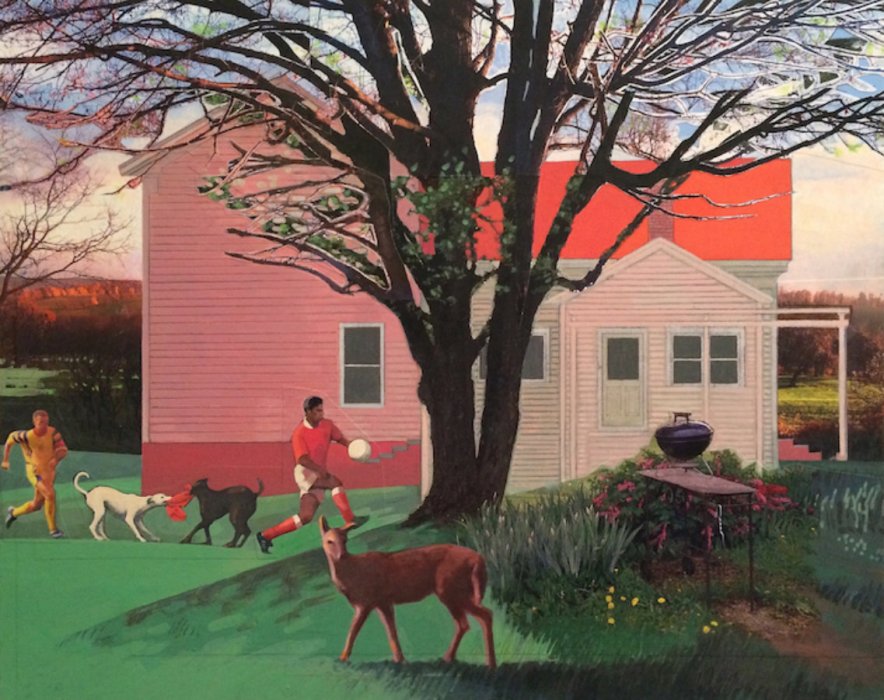 <em>Deer at McC,</em> 2016, 16x20 inches, mixed media with matte acrylic on panel