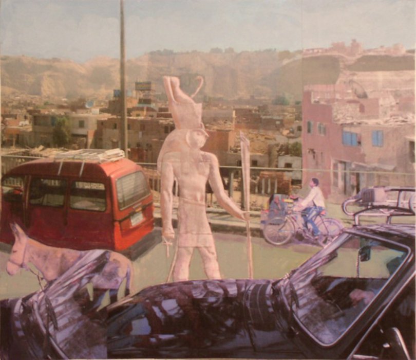 <em>Cairo, Traffic,</em> 2010, 12x13.5 inches, mixed media with matte acrylic on panel