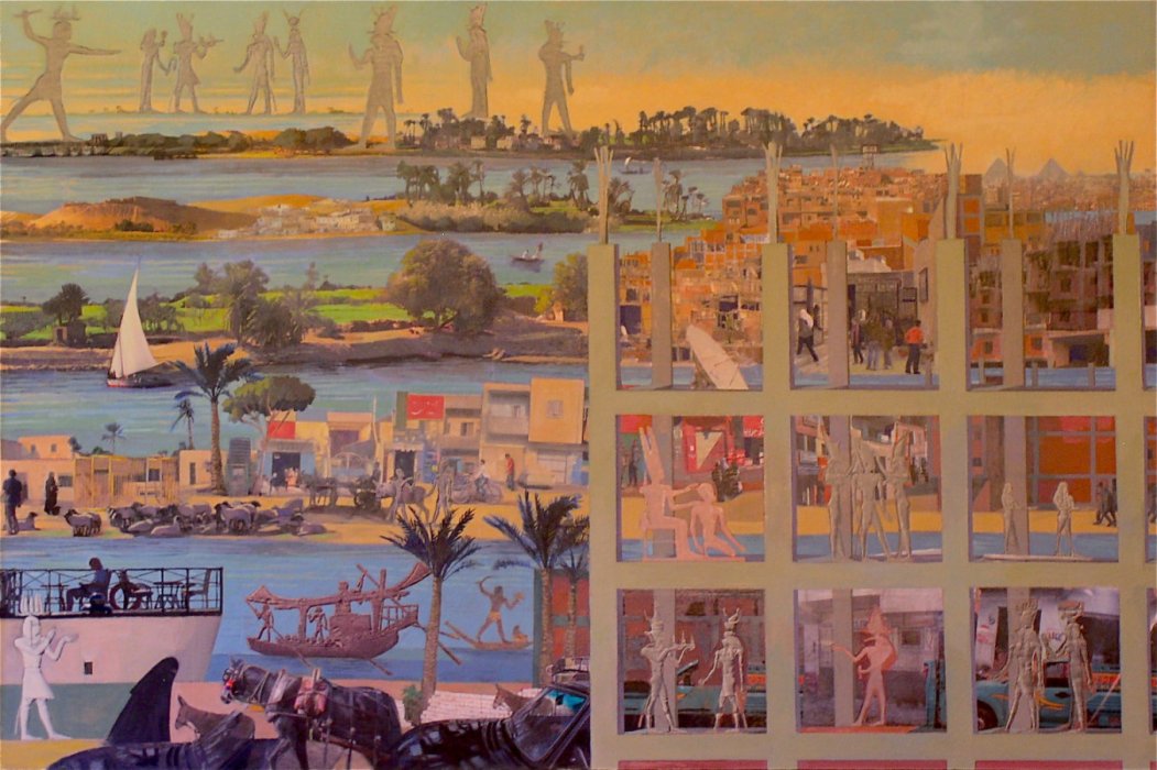 <em>On the Nile,</em> 2011, 40x60 inches, mixed media with oil on panel