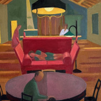 <em>The Knole Sofa IV</em> 2025, 18x20 inches, oil on canvas
