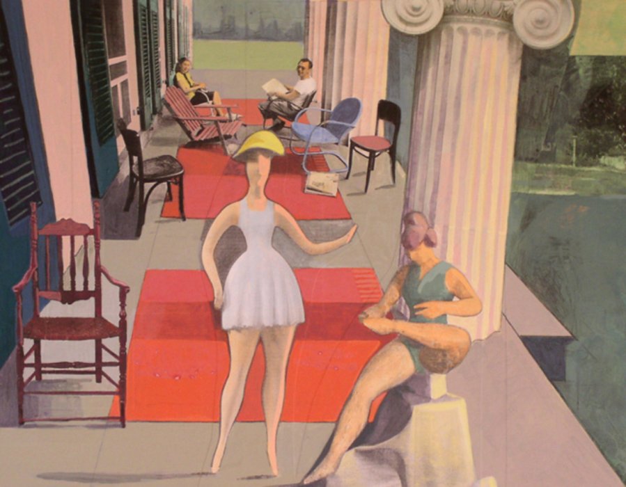 <em>Veranda at Plum Point,</em> 2009, 11x14 inches, mixed media with matte acrylic on panel