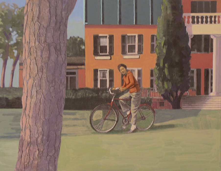 <em>Bicycle at Plum Point,</em> 2011, 11x14 inches, mixed media with matte acrylic on panel