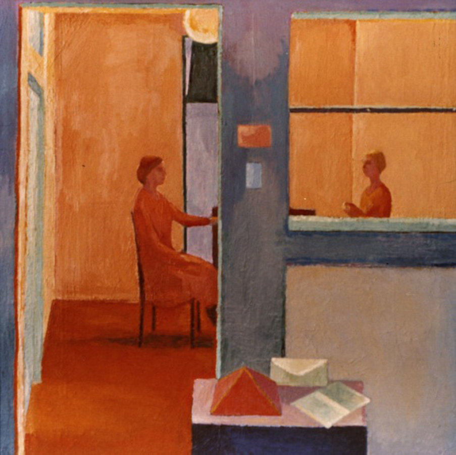 <em>Two Women Having a Conversation,</em> 1975, 36x36 inches, oil on canvas