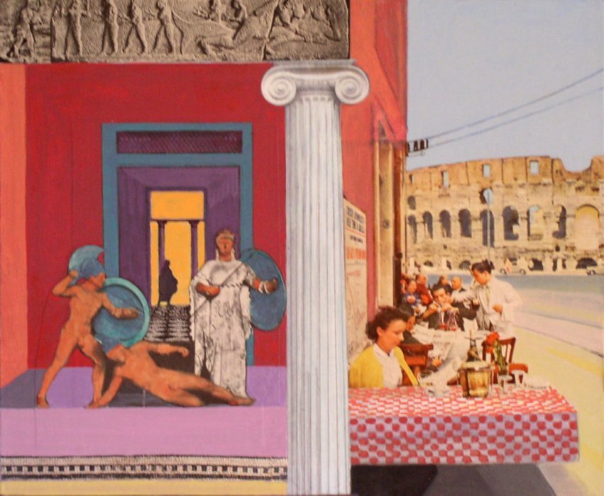 <em>Trattoria, </em>2006, 10x12 inches, mixed media/matte acrylic on panel