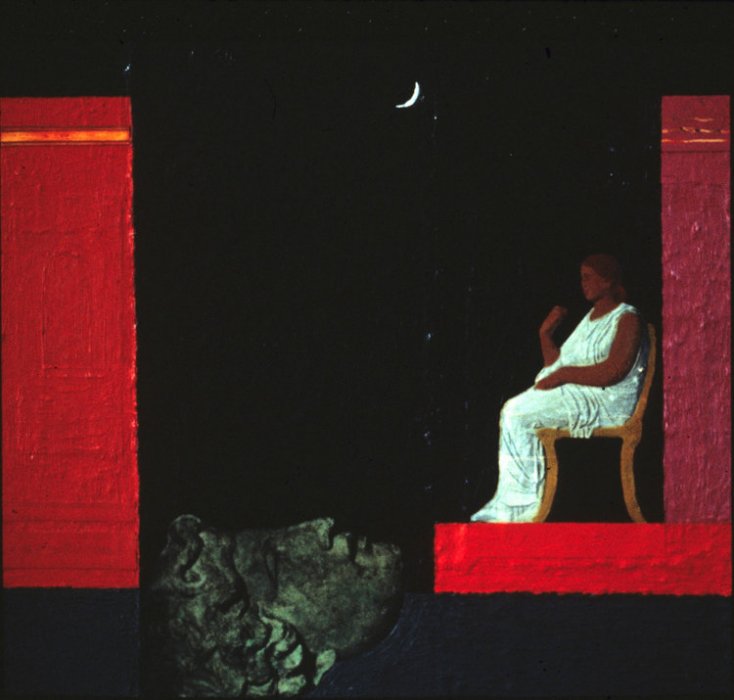 <em>Night,</em> 1986, 9.5x10.5 inches, mixed media with oil on board