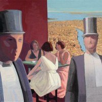 <em>Top Hats,</em> 2007, 10x11 inches, mixed media with matte acrylic on panel