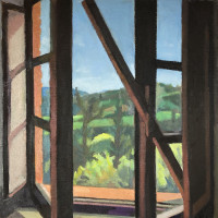 <em>Green October,</em> 2022, 19x19 inches, oil on canvas